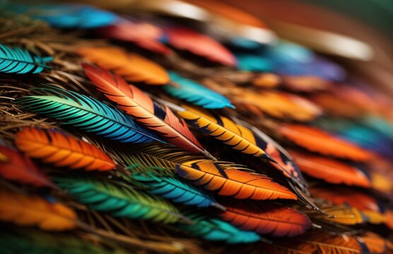 Closeup abstract background image of colorful ring-necked pheasant feathers