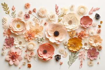 Varied paper floral composition in pastel tones