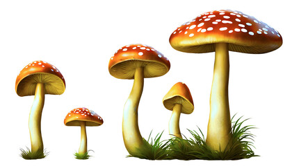 Mushroom in forest png collection of mushrooms png fly agaric mushrooms png mushroom scenery isolated png mushroom growing png mushroom set on transparent Generative AI