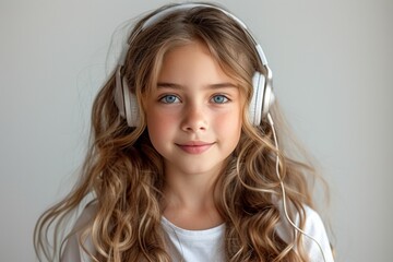 A little girl wearing headphones, enjoying music, showcasing the blend of technology and childhood...