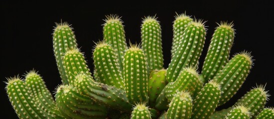 A detailed view of a green cactus plant, specifically an Echinopsis calochlora, with its vibrant green stems and white thorns visible in close proximity.