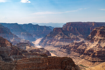 A view of the Colorado River running through the Grand Canyon, on a sunny day - 748215770