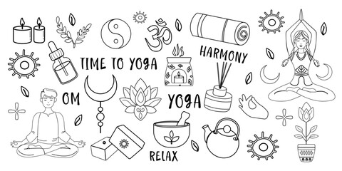 Set of time yoga outline in flat style