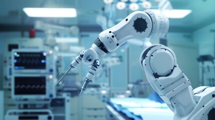 Surgical robotic arm operates with precision in a modern, sterile medical laboratory environment