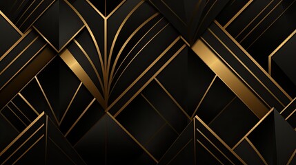Black and gold geometric art deco pattern. Seamless vector background.