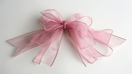 large, elegant pink bow made of sheer ribbon