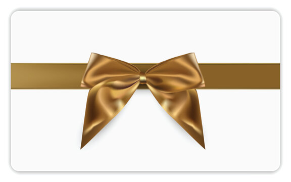 Gift card template with golden bow and ribbon