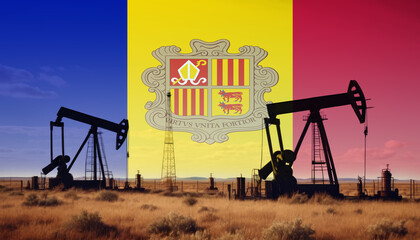 Andorra oil industry .Crude oil and petroleum concept. Andorra flag background - obrazy, fototapety, plakaty