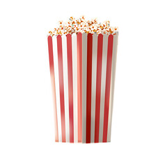 striped popcorn bag full of popcorn isolated on transparent background, 