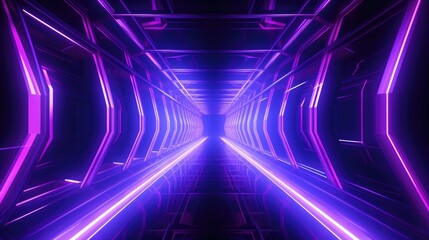 Glowing purple neon lights in a dark futuristic tunnel.