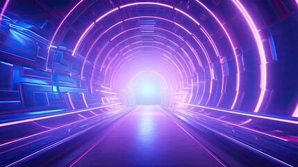 3D rendering. Futuristic sci-fi tunnel with glowing neon lights.