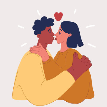 Vector illustration of young romantic couple is kissing and enjoying the company of each other