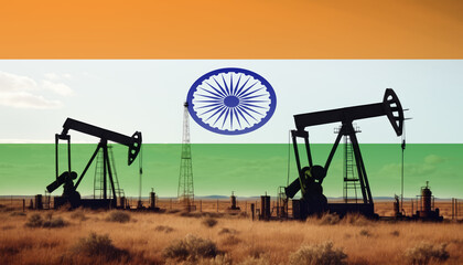 India oil industry .Crude oil and petroleum concept. India flag background