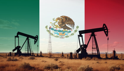 Mexico oil industry .Crude oil and petroleum concept. Mexico flag background