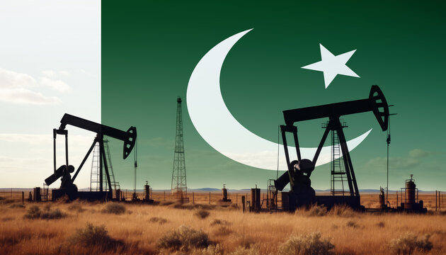 Pakistan oil industry .Crude oil and petroleum concept. Pakistan flag background