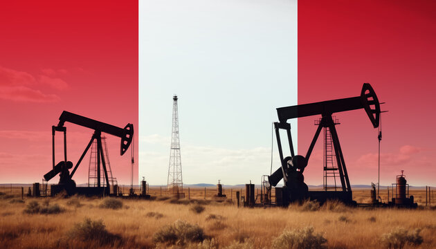 Peru oil industry .Crude oil and petroleum concept. Peru flag background
