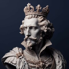 A statue of a man with a crown on his head, baroque vaporwave statue, majesty in noble clothes