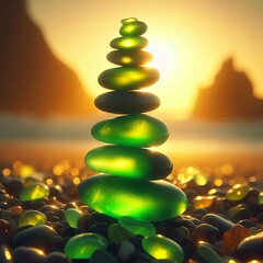 A stack of rocks sitting on top of a beach, conquering imbalance