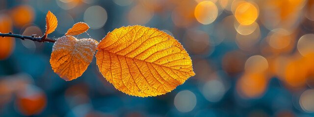 Sunlit Autumn Yellow Leaf in Close Detail
