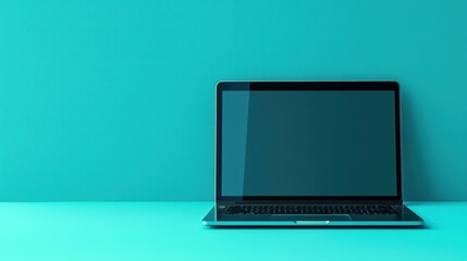 Fototapeta premium Blank laptop screen isolated on blue background. For advertising