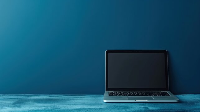 Blank laptop screen isolated on blue background. For advertising
