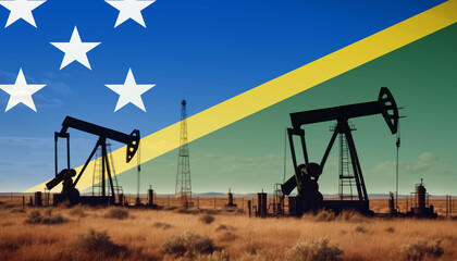 Fototapeta premium Solomon Islands oil industry .Crude oil and petroleum concept. Solomon Islands flag background
