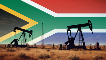 South Africa oil industry .Crude oil and petroleum concept. South Africa flag background - obrazy, fototapety, plakaty
