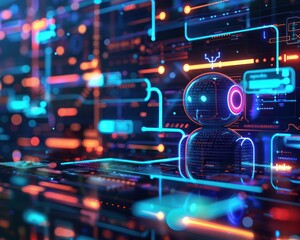 Fototapeta premium Close up of a chatbot s learning process visualized on a screen showcasing learning growth AI development minimalist the evolution of machine learning