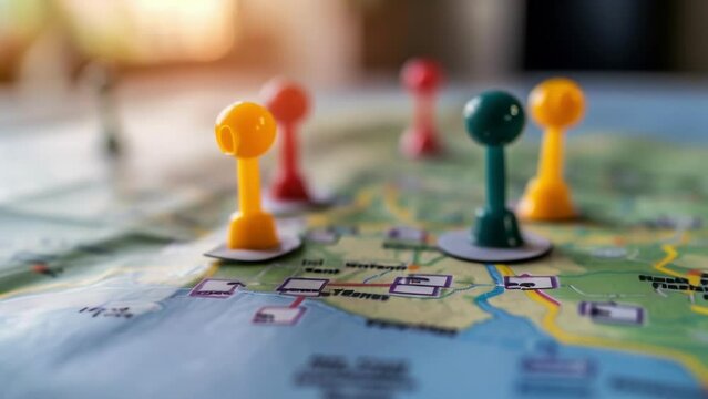 Detailed shot of a map with pins and sticky notes marking potential new manufacturing sites in areas with higher customer demand highlighting the companys proactive response