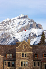The historic Banff National Park Administration Building in Banff, recognized as a Canada Federal Heritage Landmark built in 1934. - 748220714