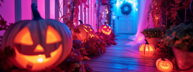 Obraz na płótnie Canvas Spooky Halloween Accents on a Pink Background 