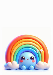 Rainbow cute character 3d render illustration, copy space