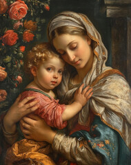 Sacred Art: Fascinating Representation of the Madonna and Child on Canvas.