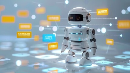 Fototapeta premium Medium shot of a chatbot managing multiple conversations simultaneously representing multitasking efficiency communication capability minimalist the multitasking digital assistant