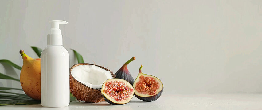 Cosmetic bottle, coconut and papaya with fig