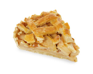 Piece of tasty homemade quince pie isolated on white