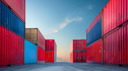 Fototapeta premium Industrial Cargo Containers at Sunrise