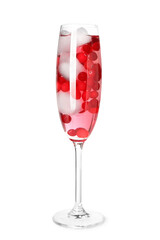 Tasty cranberry cocktail with ice cubes in glass isolated on white