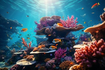 Underwater World. Ocean coral reef underwater. Sea world under water background