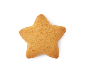 Tasty star shaped Christmas cookie isolated on white, top view