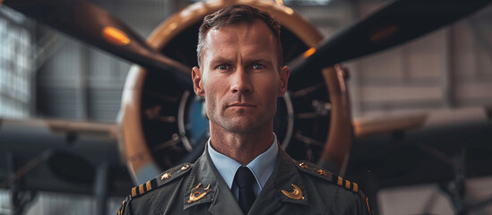 portrait of a military airplane pilot - obrazy, fototapety, plakaty