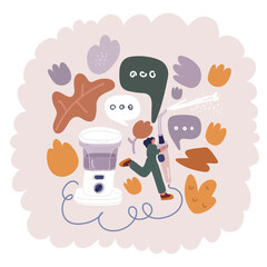 Vector illustration of woman with irrigator for mouth