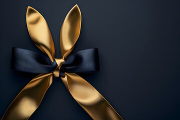 Luxury bow and ribbon with Easter bunny rabbit  shaped on dark background.