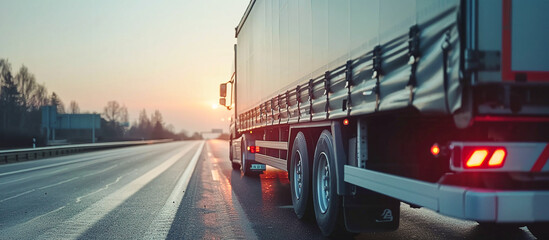 Logistics company truck driving on the autobahn - obrazy, fototapety, plakaty
