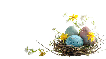 Bird Nest Filled With Eggs and Daisies, cut out Easter symbol