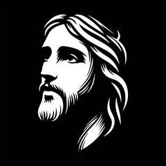 dibujo silueta de la cara de jesus estilo logotipo