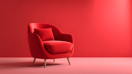 3D red wingback armchair. Modern minimalist sofa set on a pastel background, offering endless possibilities for interior design concepts in web banners, posters, and advertisements