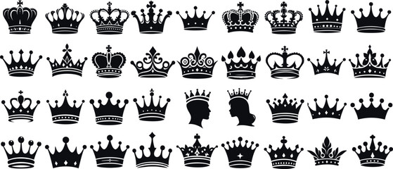 crown silhouette, crown  vector set, royalty, luxury, power