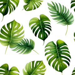 Deurstickers Tropische bladeren seamless pattern with green leaves