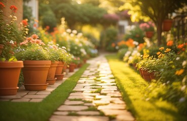 Garden path lined with blooming flowers
